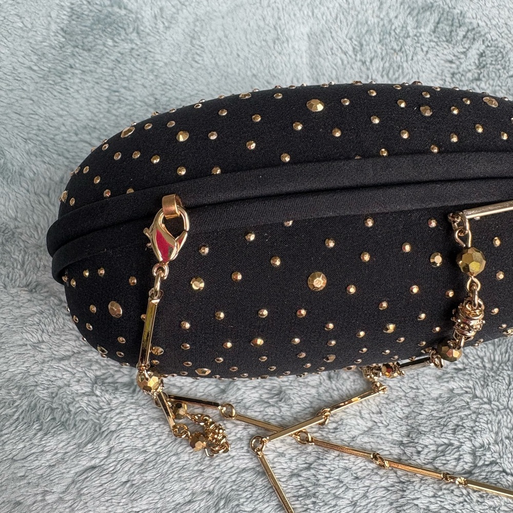 St.John |Vintage black hard cover evening shoulder bag with gold beading | NWOT - Picture 6 of 6